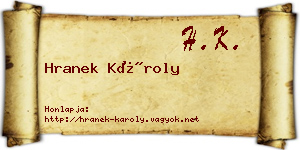 Hranek Károly névjegykártya